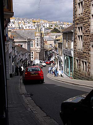 Looking down Tregenna Hill, St Ives, Cornwall, April 2004