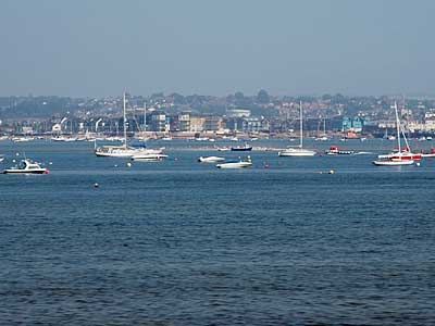 View from a train, Lympstone and boats on the River Exe, train to St Ives, August 2005
