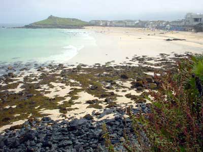 Looking east over Porthmeor Beach, St Ives, Cornwall, August 2002