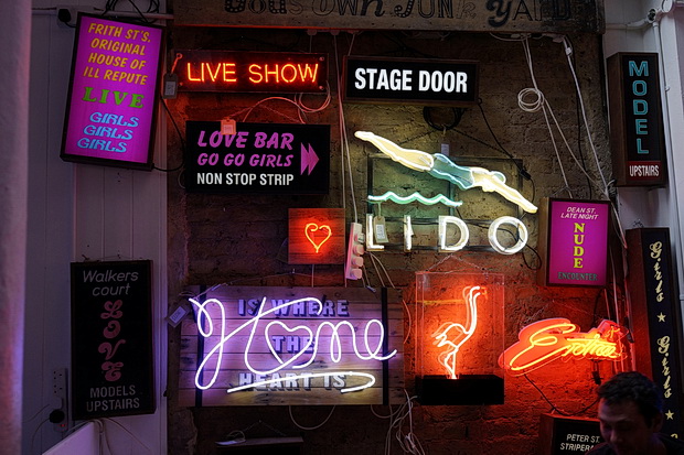 Punky neon galore at the Lights of Soho, Brewer Street, London W1