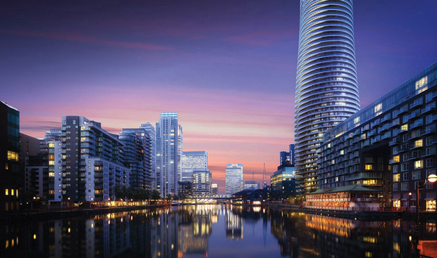 Work starts on the twisty 45-storey Baltimore Tower in Canary Wharf, London
