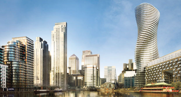 Work starts on the twisty Baltimore Tower in Canary Wharf, London