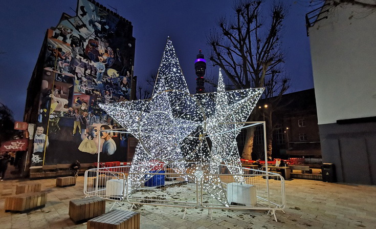 The lovely Christmas lights by Tottenham Court Road, Fitzrovia, London