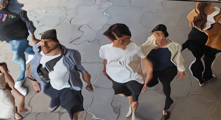 Oxford Street Reflections - abstract human shapes on a mirrored roof