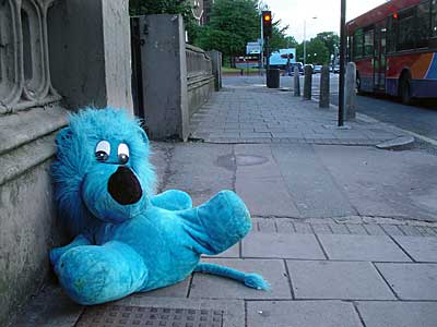 Discarded blue lion, Coldharbour Lane, Brixton, Lambeth, London SW9, Nov 2003