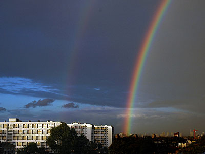 Double rainbow over Coldharbour Lane, Brixton, Lambeth, London SW9, Nov 2003