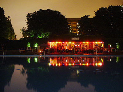 Lido cafe at night, Herne Hill, Brixton, Lambeth, London SW9