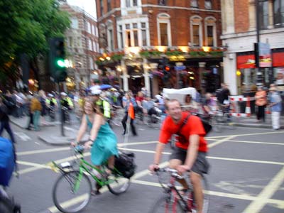 Crossing into Charing Cross Road, Critical mass bike ride, London, 27th June 2003