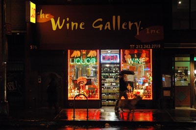 Liquor store in the rain, Wine Gallery, 576 Avenue Of The Americas, Manhattan, New York, New York City, Manhattan, New York, NYC, USA