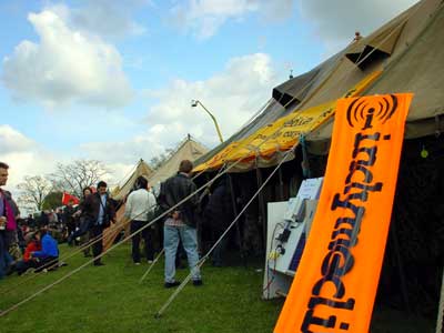 Indymedia tent, Jayday, Cannabis Festival, Brockwell Park, South London 4th May 2002