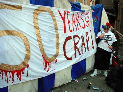 Anti-Royal banner, Alternative Jubilee Street Party, Foundry, Old Street, 3rd June 2002