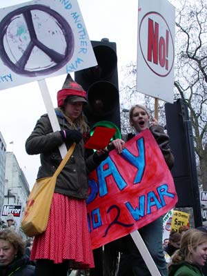 Protesters on Piccadilly, Stop the War Rally, London Feb 15th 2003