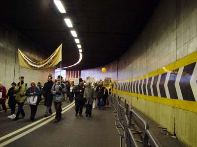 Walking through the underpass, Piccadilly, Stop the War Rally, London Feb 15th 2003