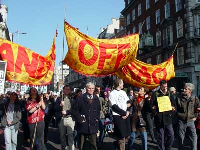 Hands off Iraq, Piccadilly, Stop the War in Iraq protest, London, March 22nd 2003 